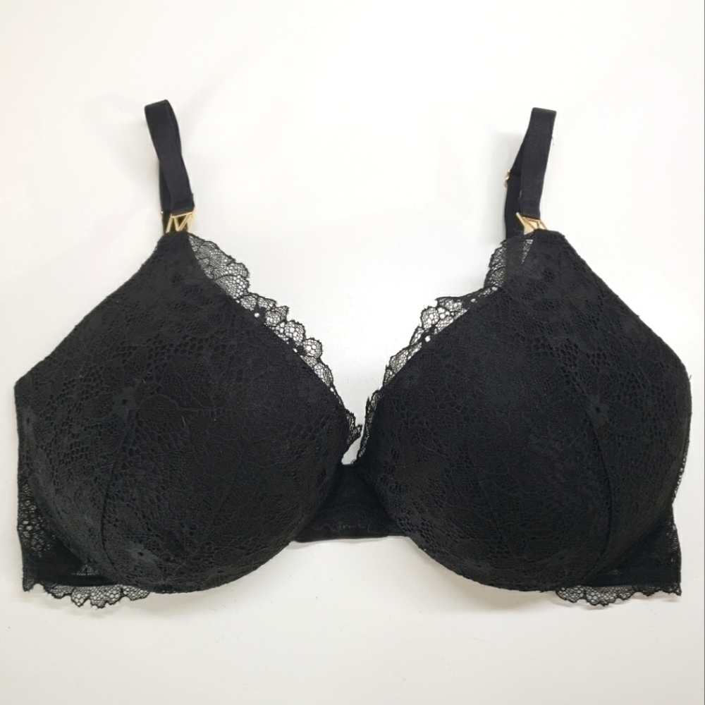 Victoria's Secret Very Sexy Uplift Plunge Black Lace Bra 32DDD 32F